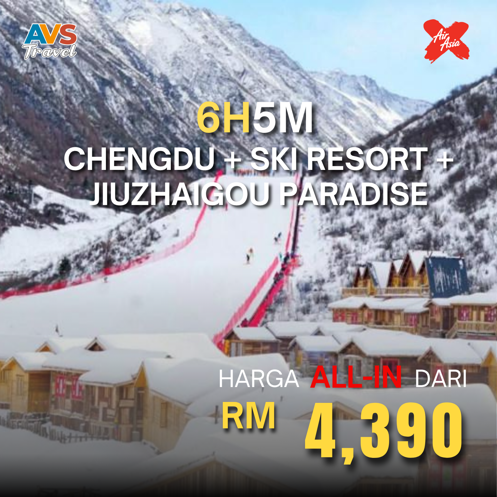6D4N Chengdu + Ski Resort + Jiuzhaigou Paradise