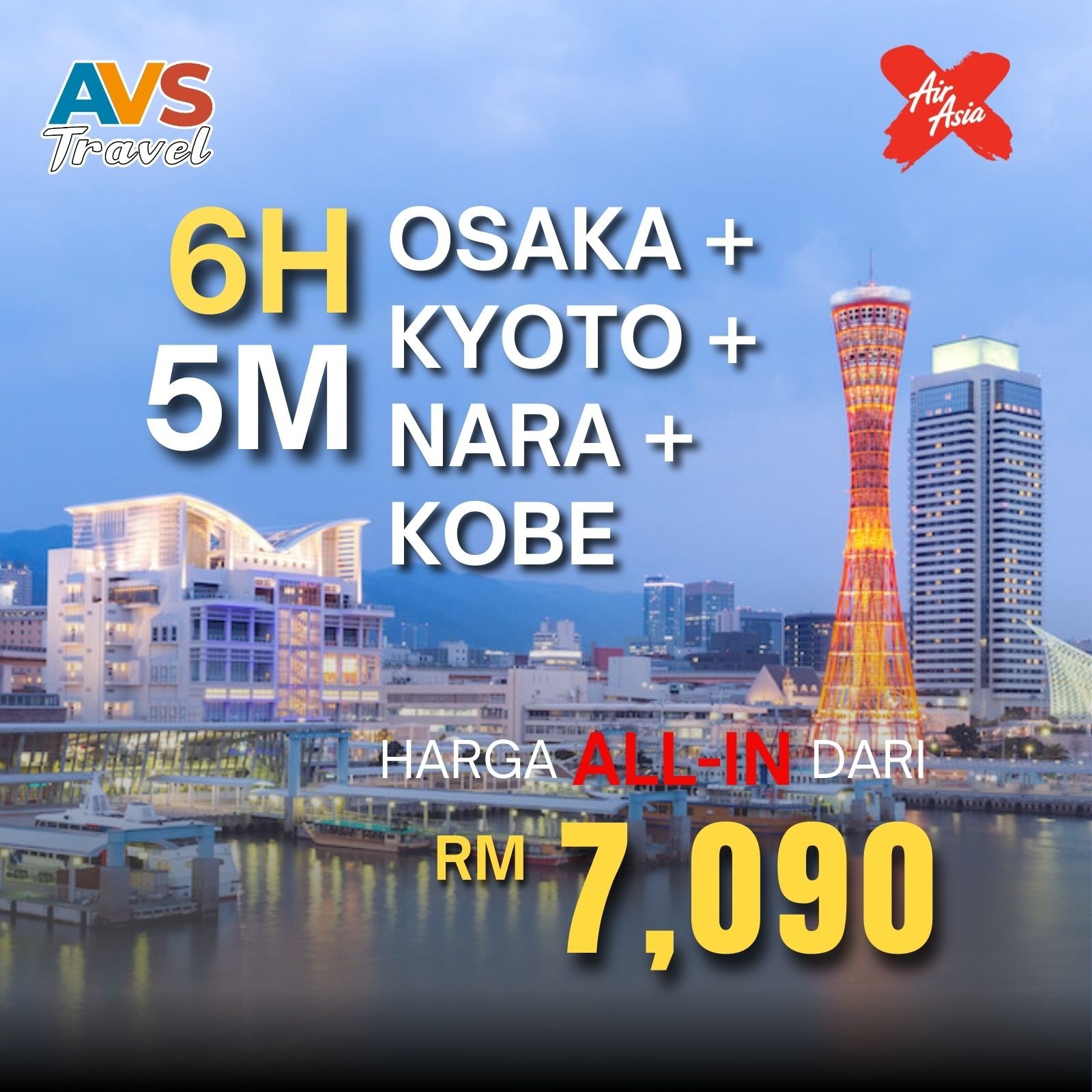 6D5N Osaka + Kyoto + Nara + Kobe
