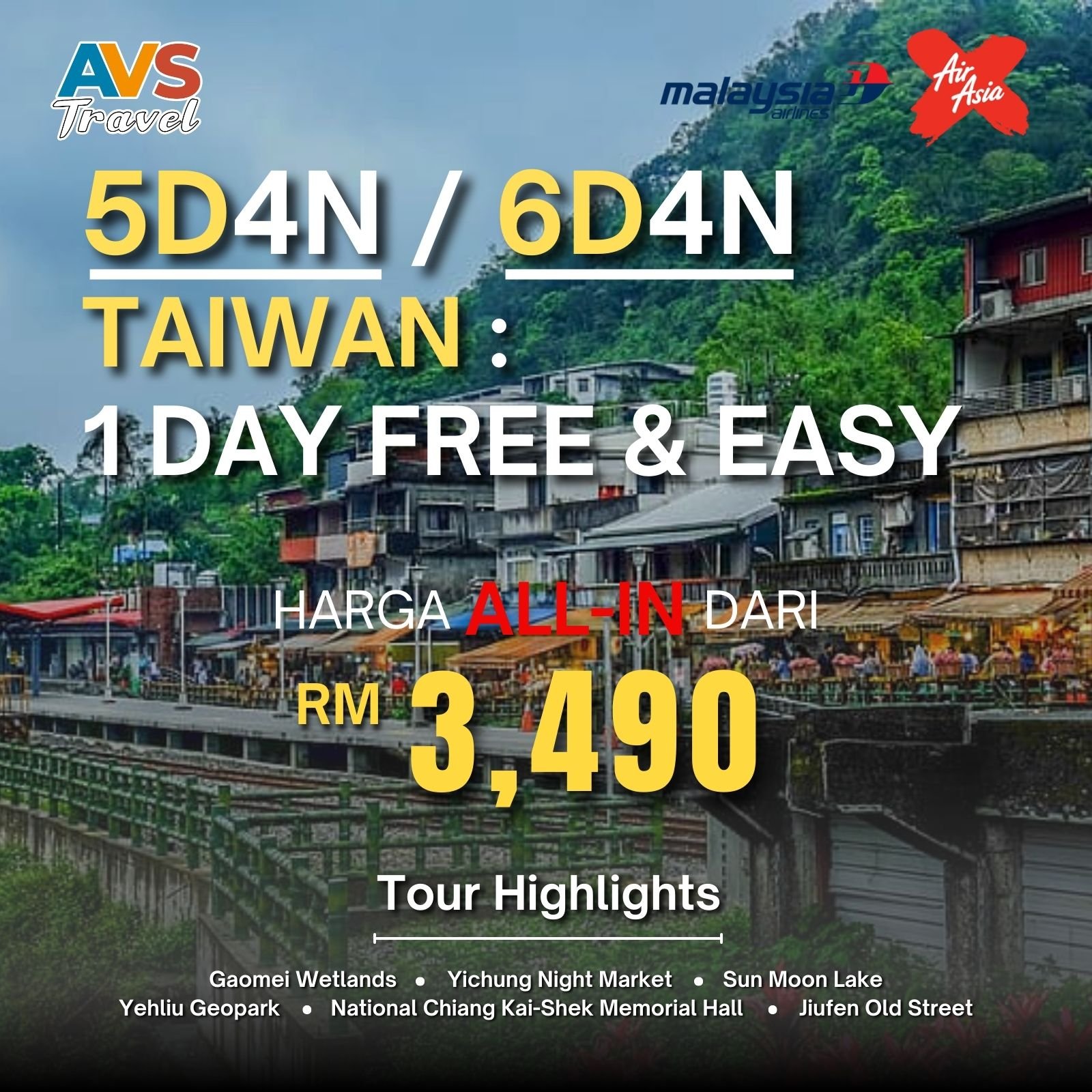 5D4N / 6D4N Taiwan: 1 Day Free & Easy