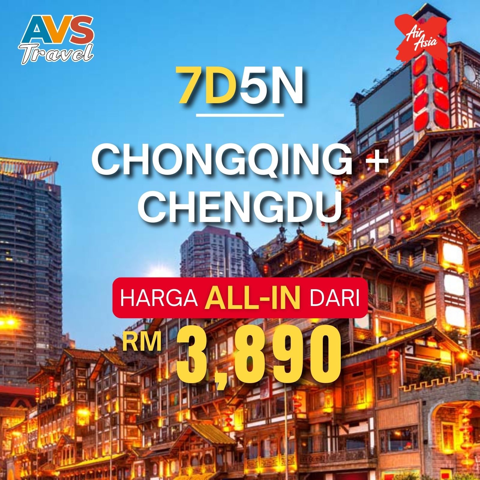 7D5N Chongqing + Chengdu Twin City