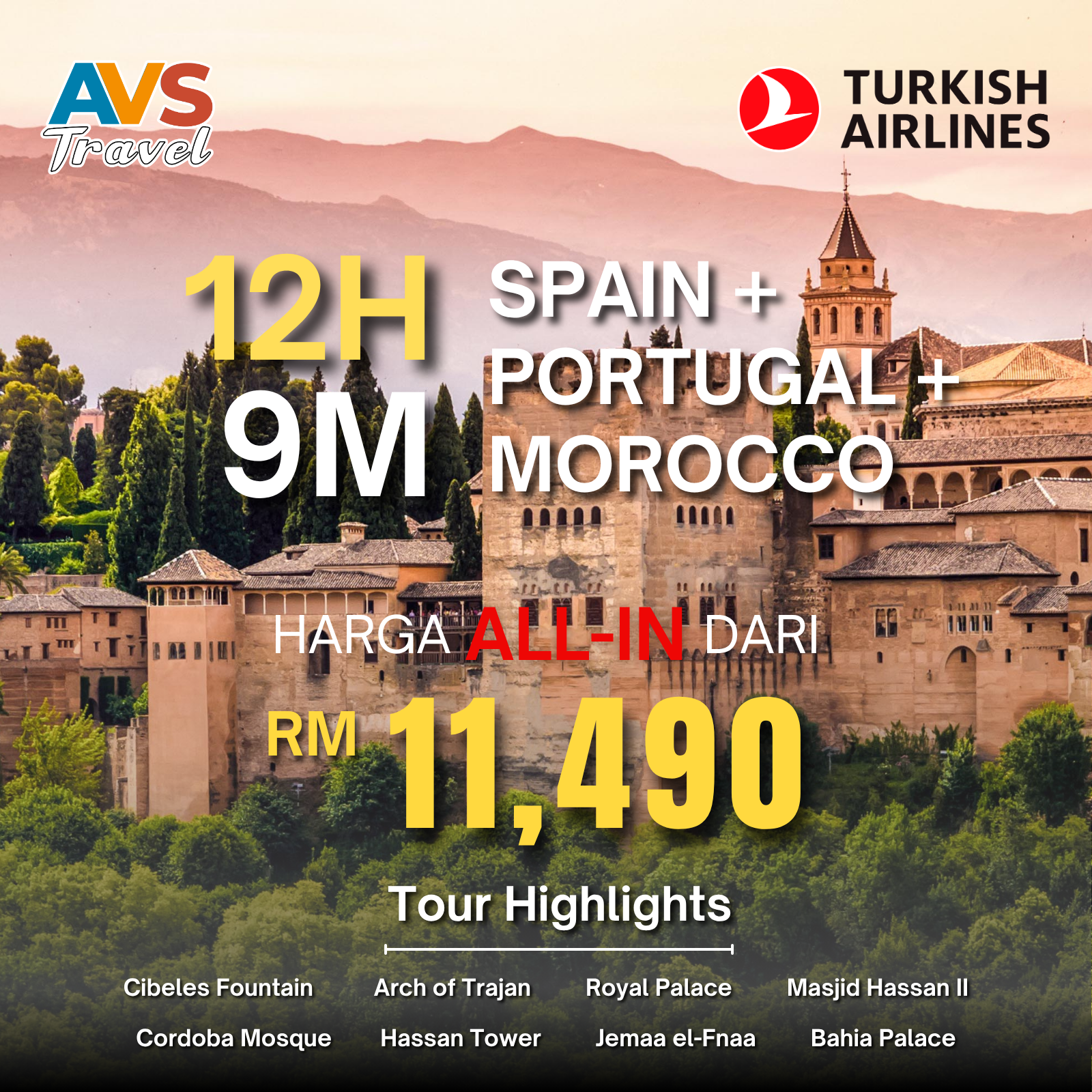 11D9N Spain + Portugal + Morocco