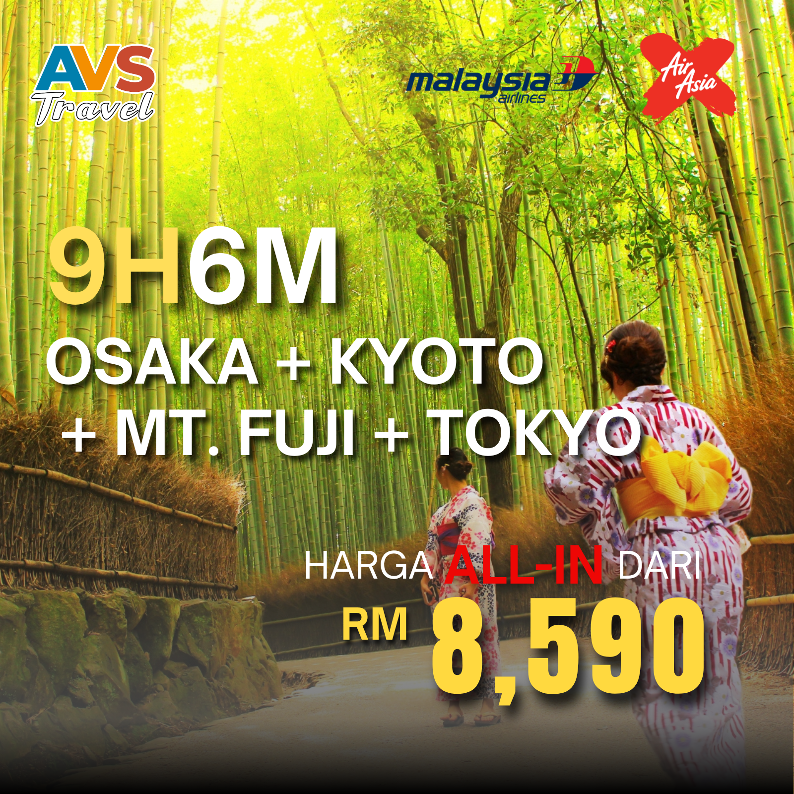 9D6N Osaka + Kyoto + Mt. Fuji + Tokyo